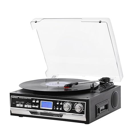 MUSITREND 3 Speed Plattenspieler mit LCD Display Unterstützt USB / SD Kodierung in MP3, Kassette / MP3 & WMA Wiedergabe / Rec