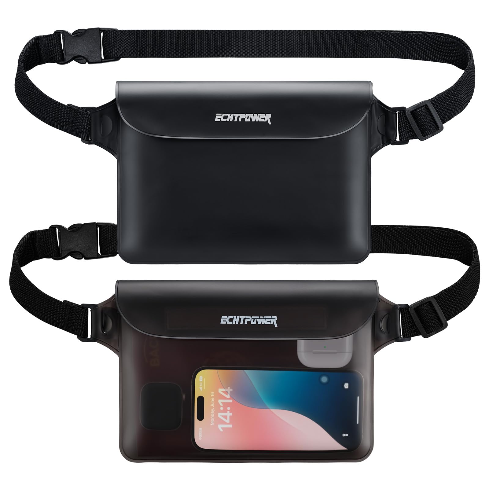 Photo 1 of ECHTPower 2-Pack Waterproof Pouch Bag, Waterproof Fanny Pack, Waterproof Dry Bag with Adjustable Waist Strap for Beach Swimming Kayaking Floating Boating