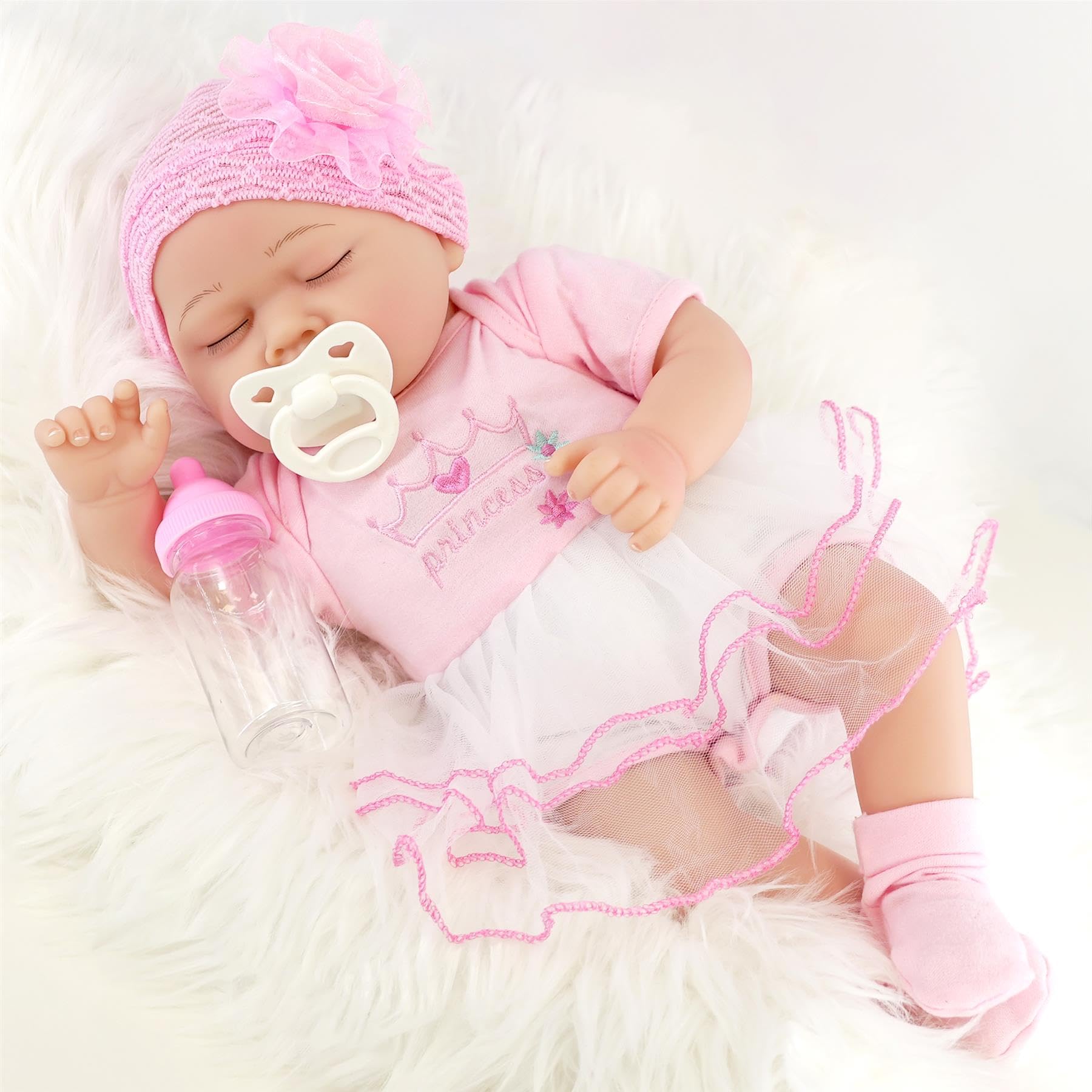 The Magic Toy Shop BiBi Doll Reborn Baby Girl Doll “Cherry” 17-Inch – Realistic Newborn with Sleeping Eyes, Dummy, Bottle & Birth Certificate – Soft Cloth Body, Vinyl Limbs & Removable Outfit