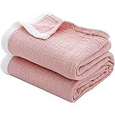 SE SOFTEXLY Cotton Throw Blankets, 4-Layer Muslin Blanket for Couch/Bed,Light Comfortable Breathable Gauze Blanket All Season,Muslin Blanket for Adults King Size Blanket(90"x102",Coral Pink)