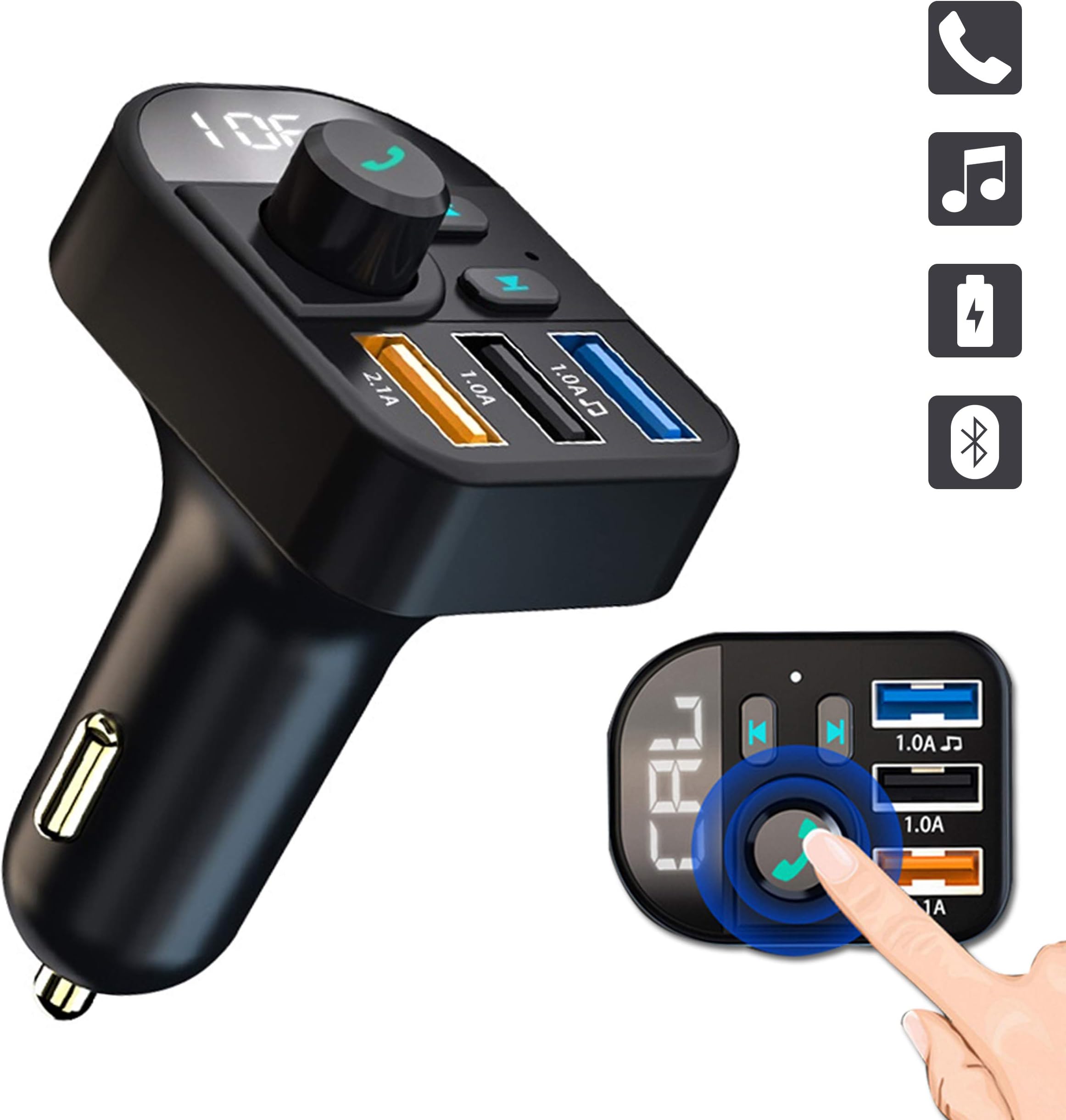 ULTRICSBluetooth FM Transmitter, 3 USB 3.1A Quick Charge In Car Charger Flash Drive Radio MP3 Player Wireless Receiver Adapter with Handsfree Car Kit Compatible with iPhone 15/14/13, Galaxy S24/S23