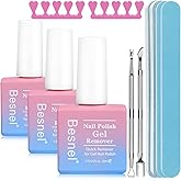 Gel Nail Polish Remover 3 Pack Professional Gel Polish Remover | Non-Irritating Quick Easy,Gel Remover Tools Kit Nail File Cuticle Pusher Nail File Grit,No Need For Foil Soaking Or Wrapping
