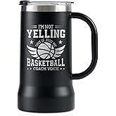 Onebttl Basketball Gifts for Men, Players, Coach, Stainless Steel Beer Stein Tumbler, 24oz Beer Mug with Lid, Black, Coach Voice