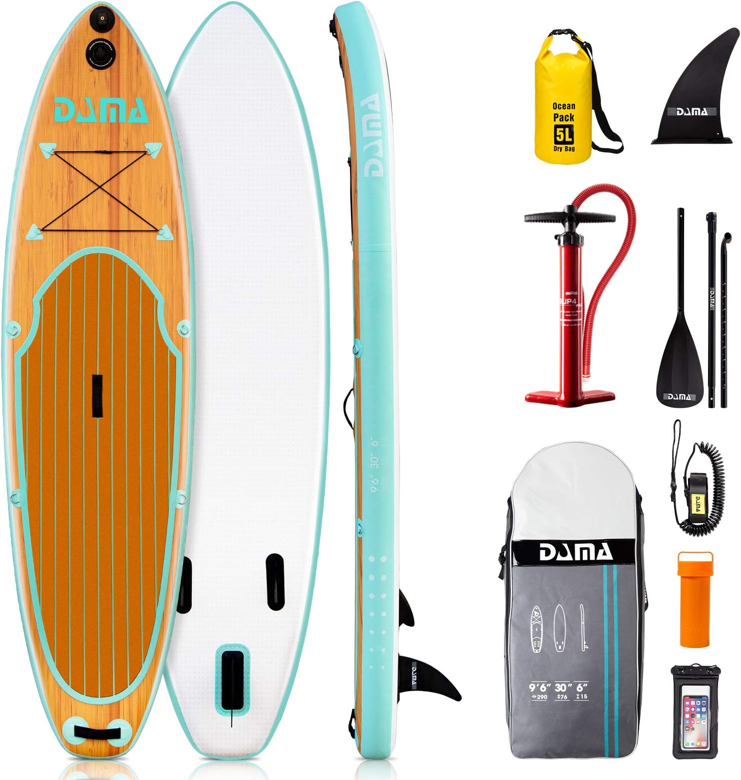 DAMA Inflatable Ultra-Light SUP, Stand Up Paddle Board, Adjustable Paddle, Double Action Pump, ISUP Travel Bag, Camera Seat, Leash, Waterproof Bag, Board Carrier for Padding Adult