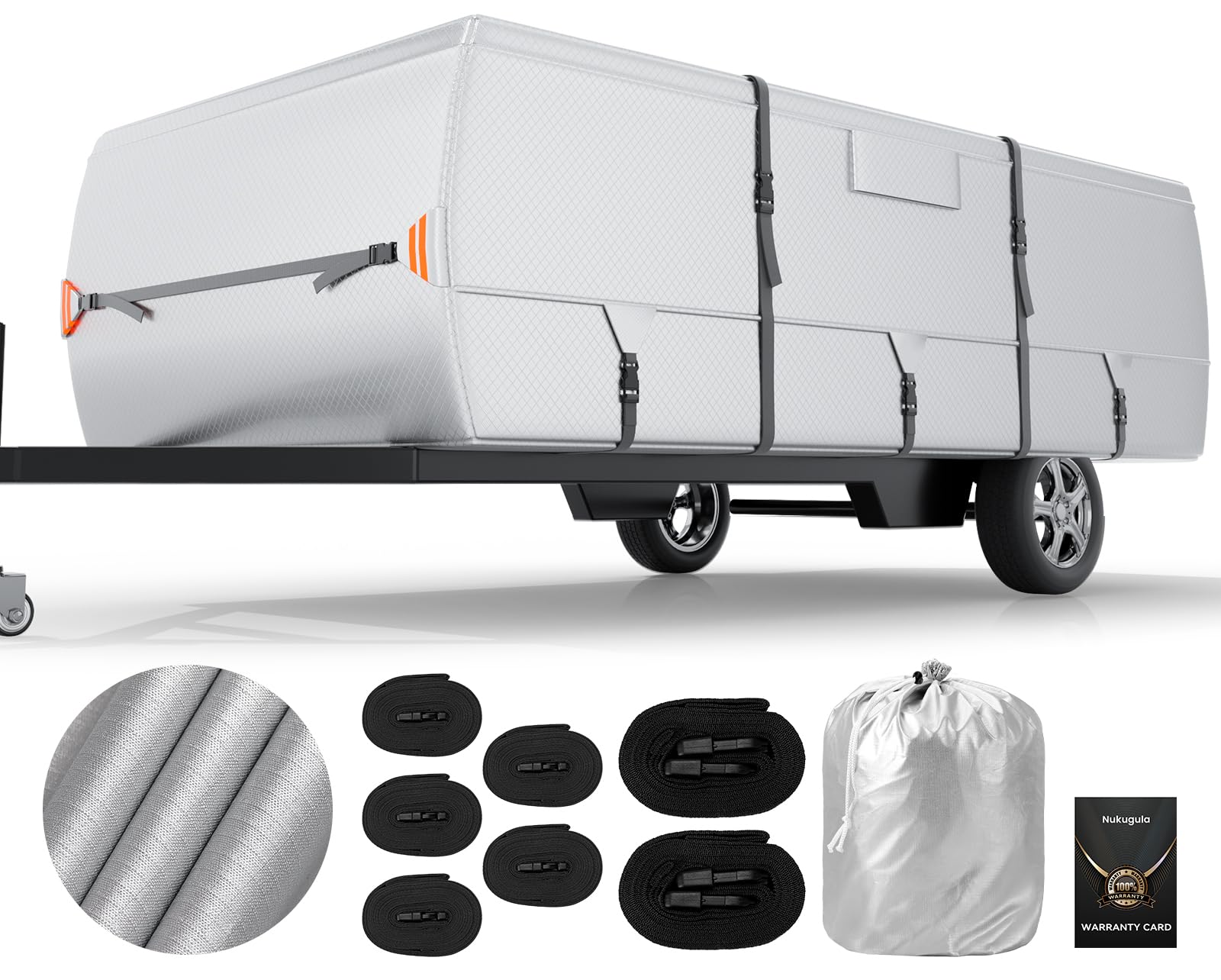 Photo 1 of Oxford Fabric Pop Up Folding Camper Cover 14'-16' Super Waterproof Tear-Resistant Anti-UV Tent Trailer Cover for Winter Snow with Reinforced Corners, 5+2 Windproof Straps, Storage Bag