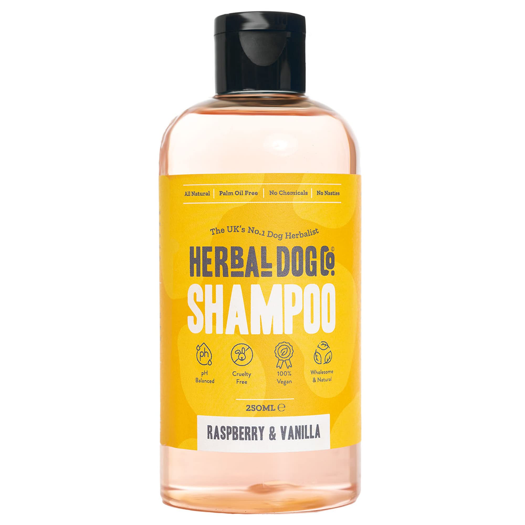Herbal Dog Co Natural Shampoo - Raspberry & Vanilla, 250ml - Hypoallergenic Wash for Grooming - Cruelty Free, Vegan, Made in UK