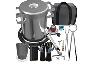 GEIMRSY Stainless Steel Propane Furnace with Gift Bag, 6KG Graphite Crucible, Metal Smelting and Recycling Casting, 1KG Ingot Mold, Goggles, High Temperature Gloves and Other Manual Casting Tools