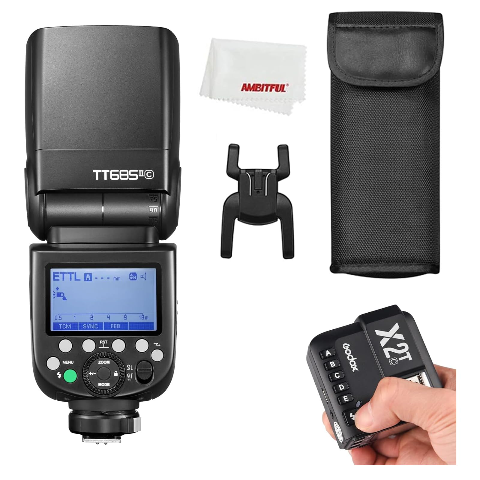 Godox TT685II-S TT685II-N TT685II-C TTL Speedlite High-Speed Sync, 2.4G Wireless X System, with X2T-N X2T-C Wireless Trigger Compatible with Canon Camera(TT685II-C+X2T-C)