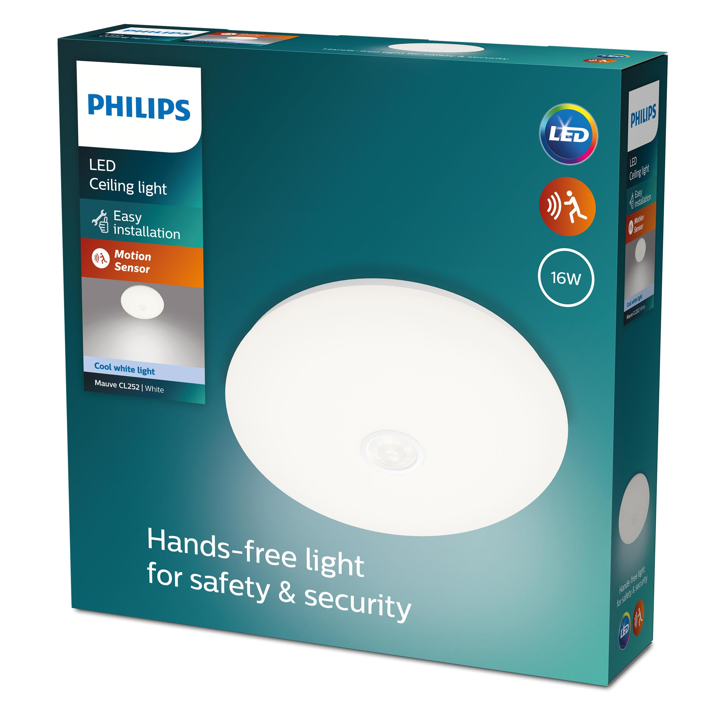 Philips LED Mauve Ceiling Light with Motion Sensor 16W 2700K [Warm White - White] for Home Indoor Lighting, Livingroom, Bedroom and Dining.