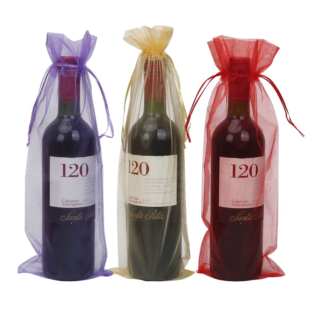 HRX Package 30 Pack Organza Wine Bottle Gift Bags with Drawstring for Wedding Party Favour Holiday, 37.5 by 13.5cm