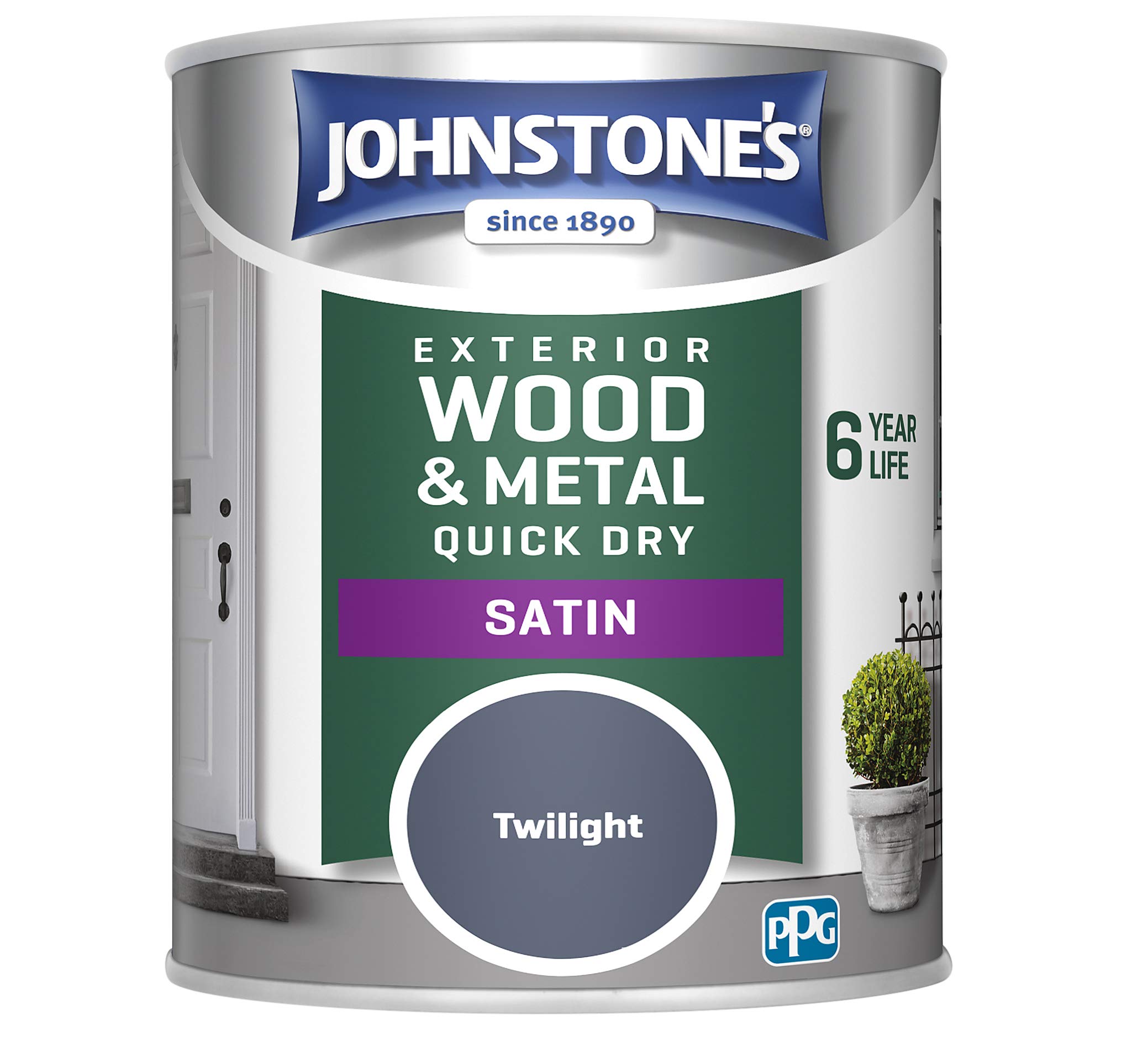 Johnstone's - Quick Dry Satin - Twilight - Satin Finish - Exterior Wood & Metal - Resistant to cracking & peeling - 6 years of life - 12m2 Coverage per Litre - 0.75 L