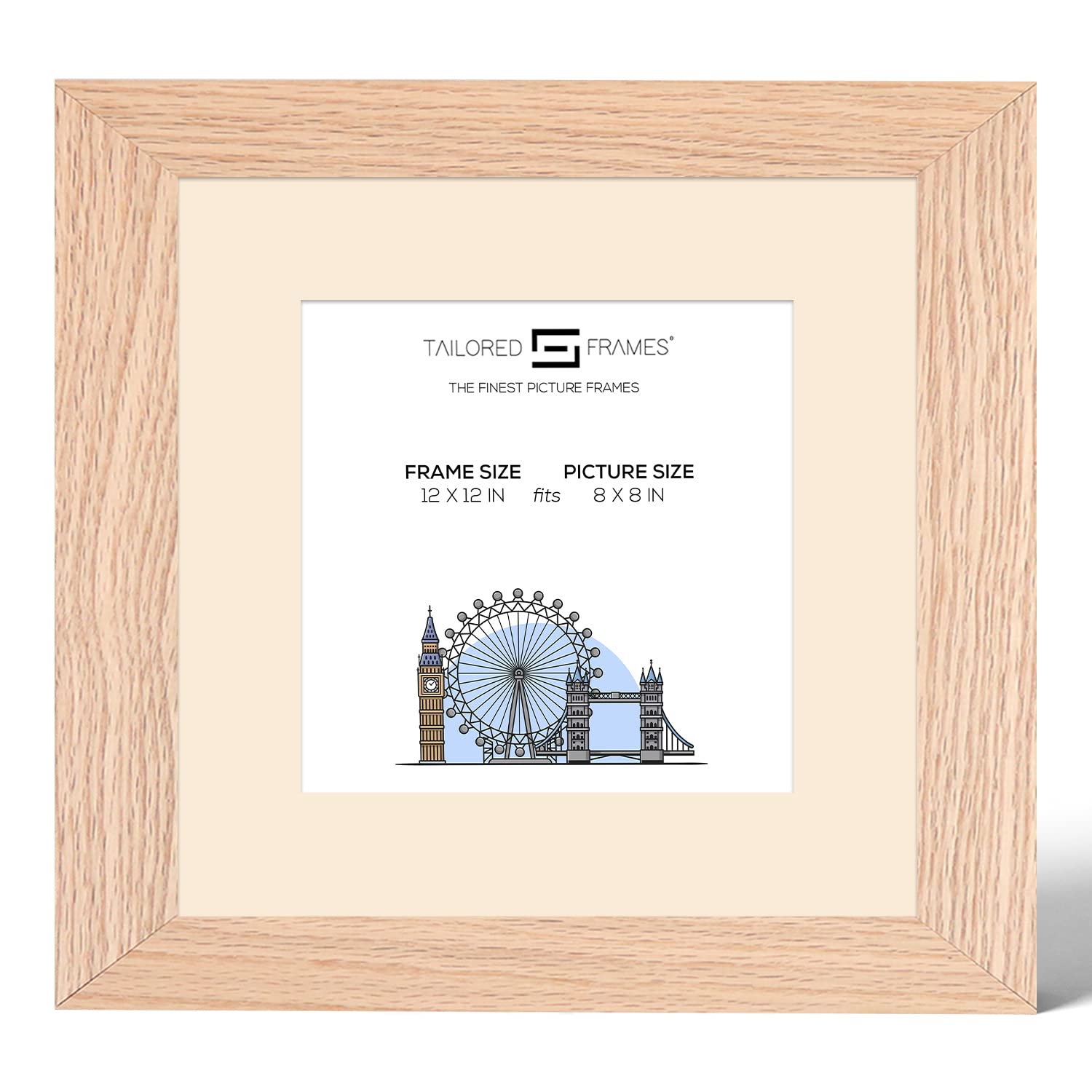 Tailored Frames 99 Solid Natural Oak 12" x 12" Frame for 8" x 8" Picture | Single Picture Frames | Wall Hanging Type | Photo Frame with Antique Mount