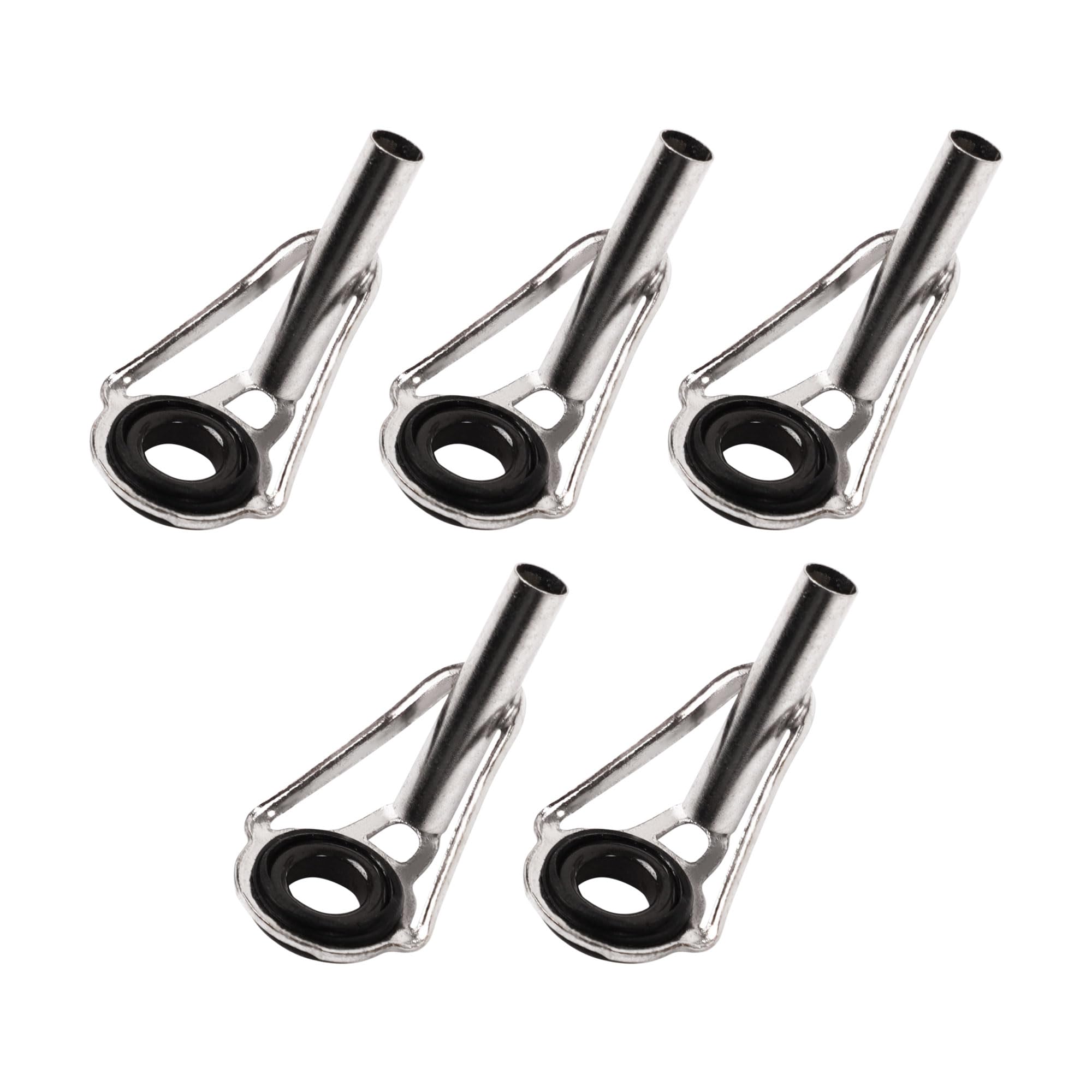 sourcingmap 5pcs Rod Tip Repair Kit, Metal Fishing Rod Guides Eye Repair Kit Rod Tip Guide Rings Replacement for Freshwater Saltwater Rod (Silver Tone Black)