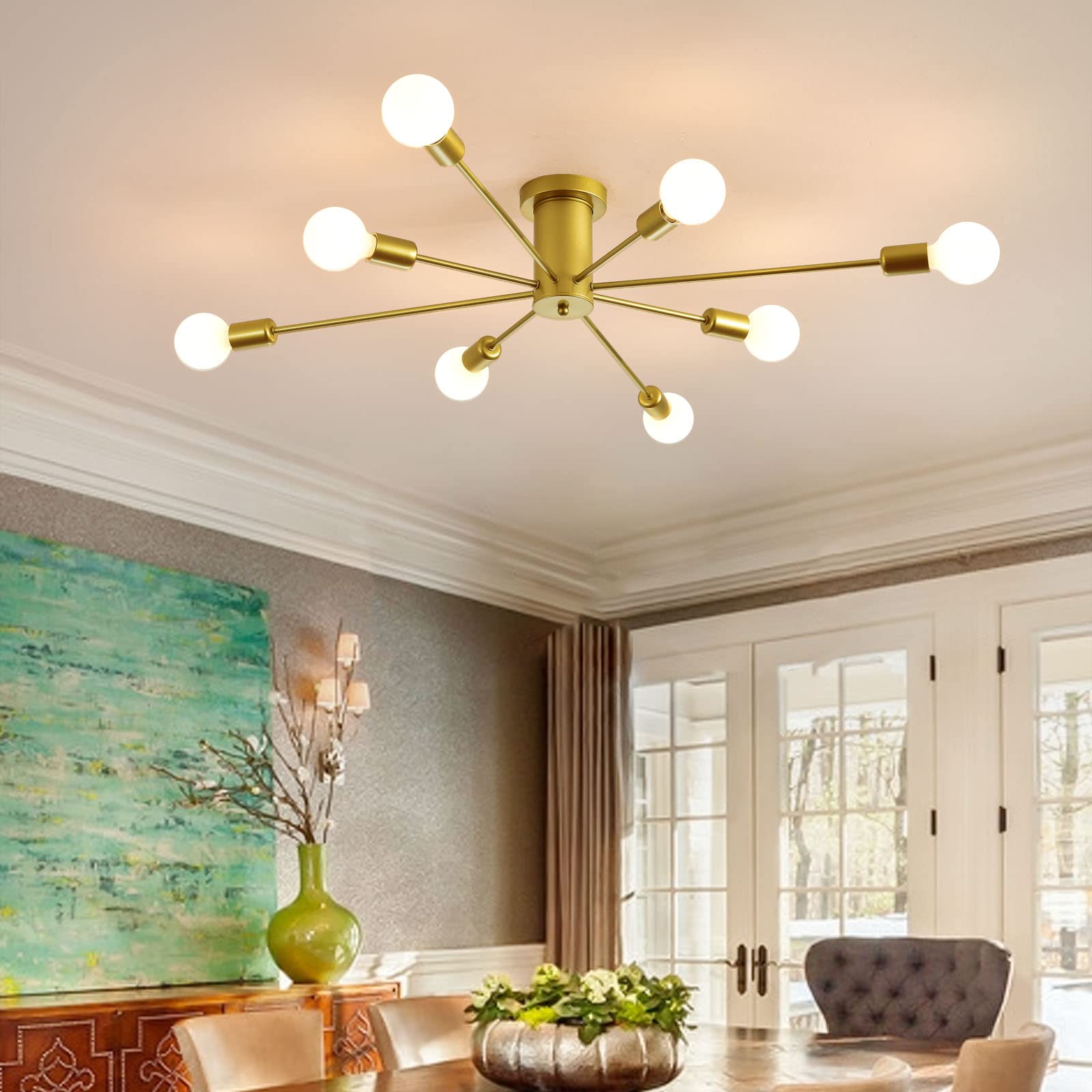 Garwarm 8-Light Sputnik Ceiling Light Modern Semi Flush Mount Ceiling ...