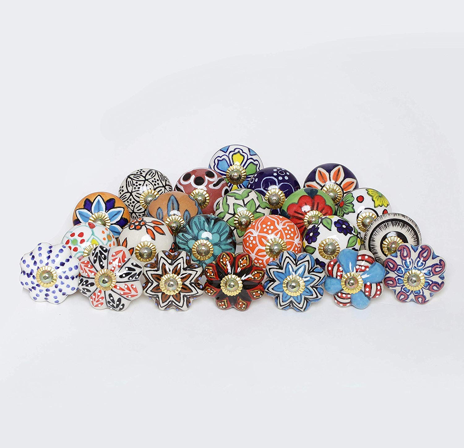 FOLK CRAFT Assorted Multicolor Cabinet Knobs and Pulls - Indian Vintage Blue Pottery Ceramic Kitchen Cupboard Drawer Handle Interior Decor Furniture Hardware - Set of 12 — image 1