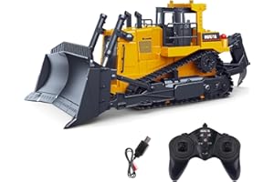 Hiitytin Remote Control Bulldozer, 1:16 RC Bulldozer Construction Toys, 2.4Ghz RC Dozer Front Loader Tractor Truck with Light & Sound, Rc Truck Front Loader Toy for Kids Age 8+ Years Old