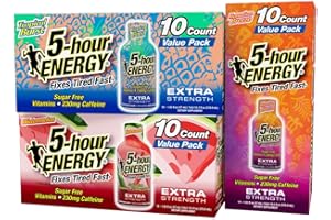 5-Hour Energy Extra Strength Shots Variety Pack, 30 Count (1.93 fl oz) - Tropical Burst, Hawaiian Breeze, Watermelon Flavors