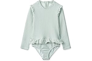 LDIOIF Girls One Piece Swimsuits Zipper Rash Guard Long Sleeve Bathing Suit with Ruffle Hem UPF50+