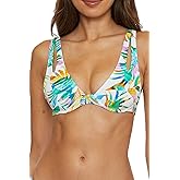 BECCA Womens Isla Verde Underwire Bikini Top, Tropical Print, Adjustable, Swimwear Separates for Women