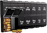 ColorWing 7 Day Extra Large Pill Organizer AM PM 14 Compartments Black view 1