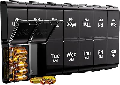 ColorWing 7 Day Extra Large Pill Organizer AM PM 14 Compartments Black
