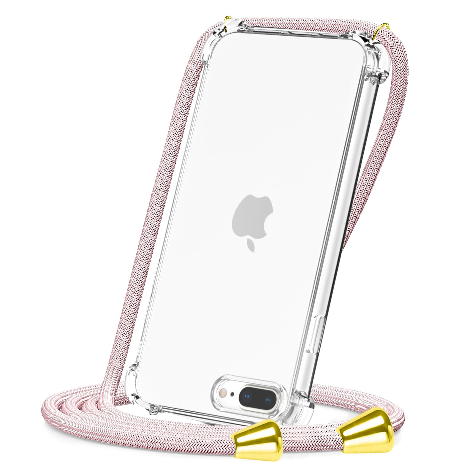 CAROKI Crossbody Case for iPhone7 Plus,for iPhone 8 Plus,Necklace Mobile Phone Cover with Cord Strap,Clear Transparent TPU Soft iPhone7 Plus/8 Plus Cover Holder with Neck Cord Lanyard Strap-Rose Gold