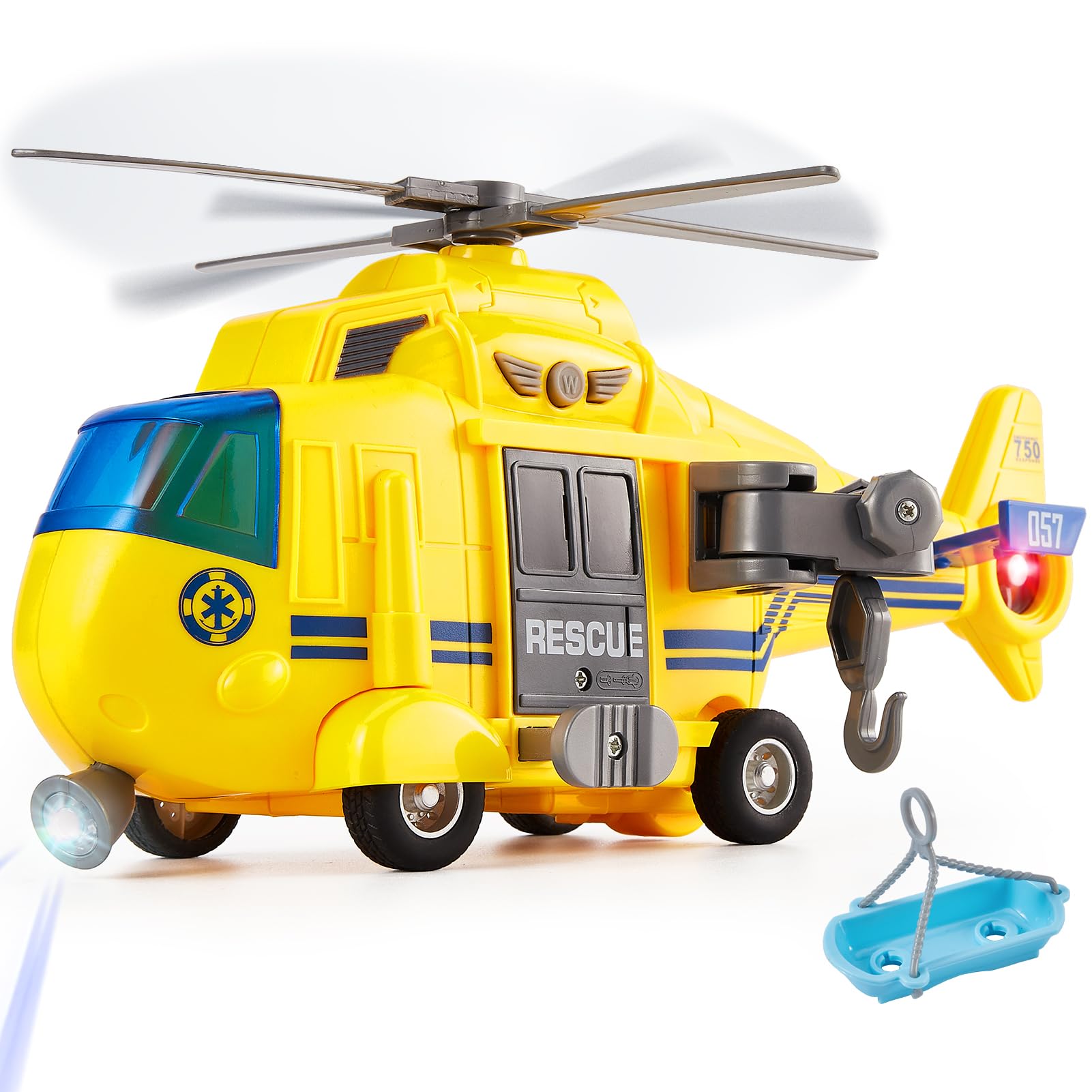 HERSITY Rescue Helicopter Toy with Light and Sound Push and Go Cars Educational Toys Gifts for Kids Boys Girls 3 4 5 6 Years Old (1:16)