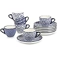 Selamica Ceramic 2 oz Espresso Cups, Small Expresso Coffee Cup Set with Saucers, Porcelain Mini Demitasse Cups for Latte Mocha Tea, Set of 6, Vintage Blue