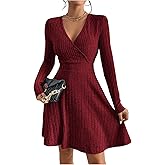 winkbay Women's Wrap V Neck Sweater Dress Long Sleeve Ribbed Knit A Line Party Dresses Going Out Outfits