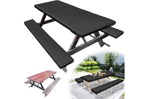 Picnic Table Cover with Bench Covers, 72" Waterproof and Oil Resistant Camping Tablecloth with Elastic Edge, Set of 3 Fitted 