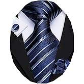 Barry.Wang Tie Sets for Men Silk Stripe Necktie Woven Checkered Handkerchief Cufflinks Formal Business Wedding