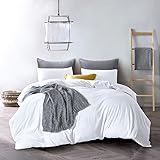 ATsense Duvet Cover King Size, 100% Washed Cotton Linen Feel Super Soft Comfortable, 3-Piece White Duvet Cover Bedding Set, D