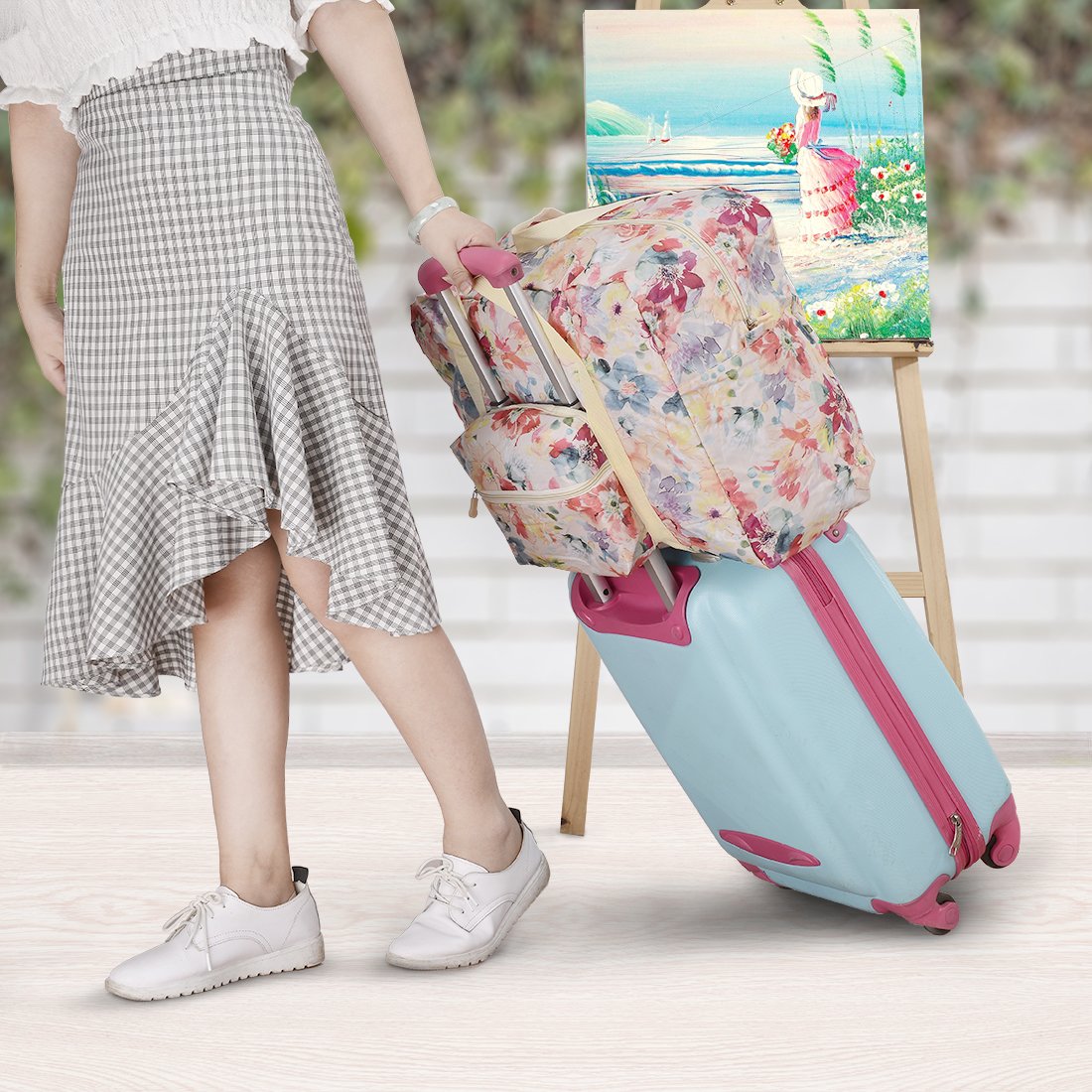 Faltbare Reisetasche Großer Kapazität Superleichtes Tragbares Handgepäck Wasserresistent Reisegepäck Bags für Herren und Damen (Pink)