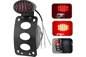 FATECIM 3/4" Motorcycle LED Brake Tail Light with Bracket, Oval-shaped Motorcycle Rear License Plate Light Side Mount for Harley Sportster Bobber Chopper Cruiser Honda Yamaha Suzuki Kawasaki Black