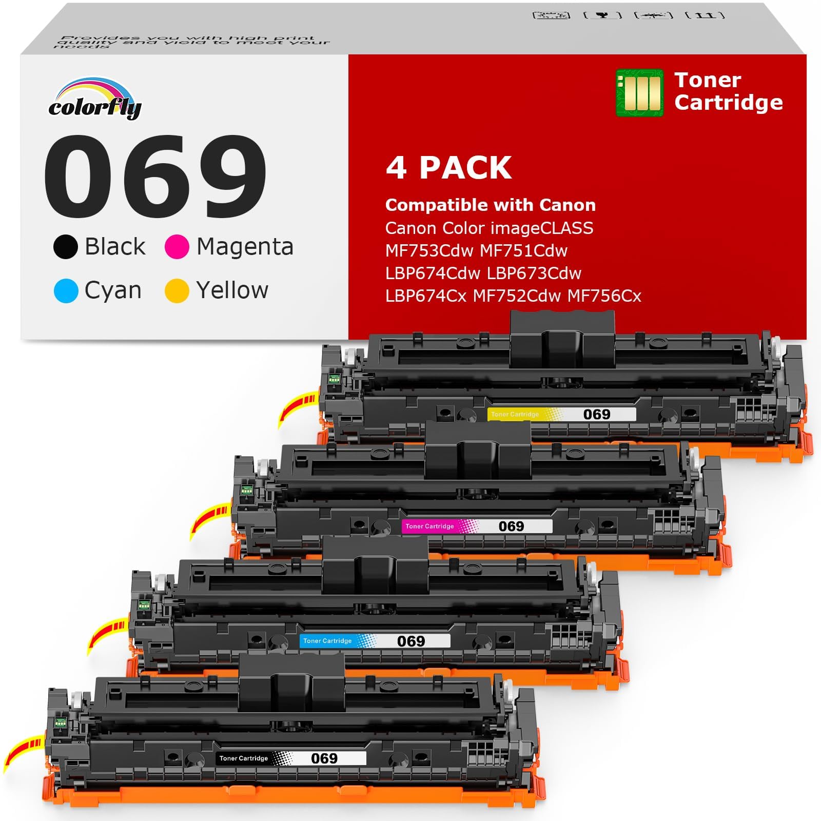 Photo 1 of colorfly 069 Toner Cartridge Set 069H MF753Cdw Compatible Replacement for Canon 069 069H Toner Cartridge Set for Canon imageCLASS MF753Cdw MF751Cdw LBP674Cdw Printer Ink 4 Pack