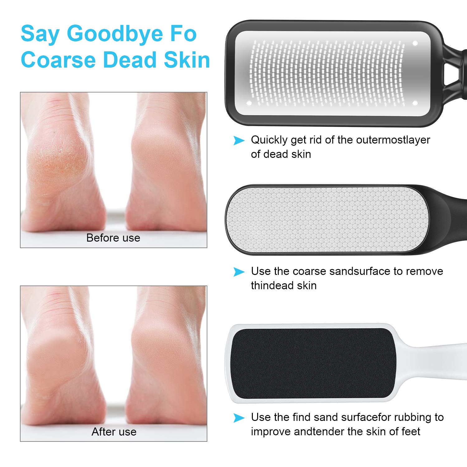 Foot File Callus Remover 3 Pack Professional Pedicure Tools Stainless Steel Foot Rasp Dual Sided Foot File For Feet To Remove Hard Skin, Foot Scrub Care Tool : Beauty