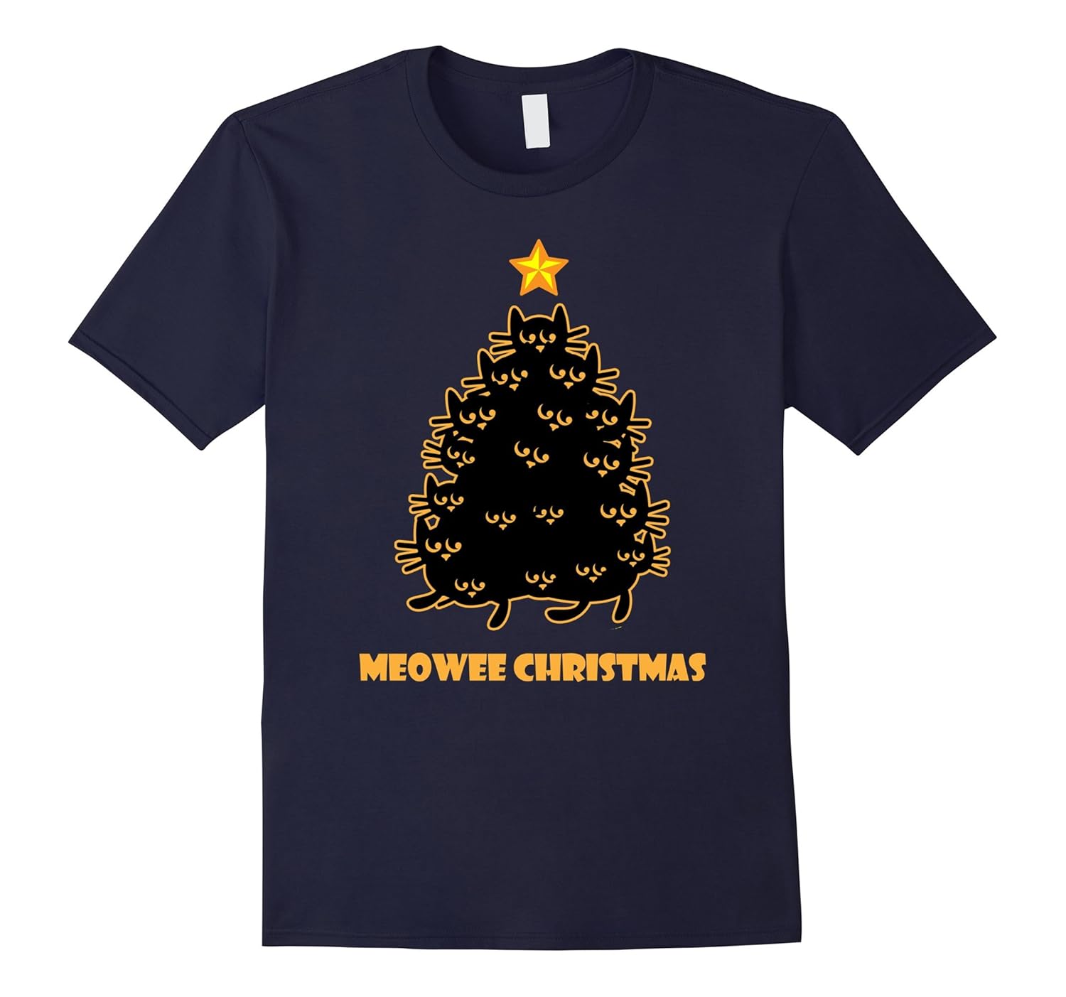 Black Cat Christmas Tree Shirt Meowee Xmas Meowy Holiday Tee-ANZ