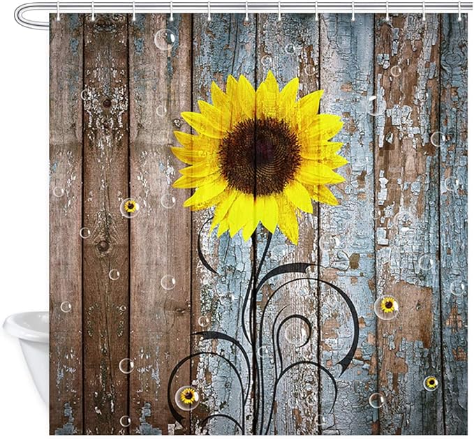 JAWO Sunflower Shower Curtain Set, Country Style Sunflower with Bubbles