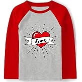 Joctoh Valentine's Shirt for Kids Love Heart T-Shirt Dinosaur Raglan Long Sleeve Top Monster Truck Tractor Tee Boys Age 2-12