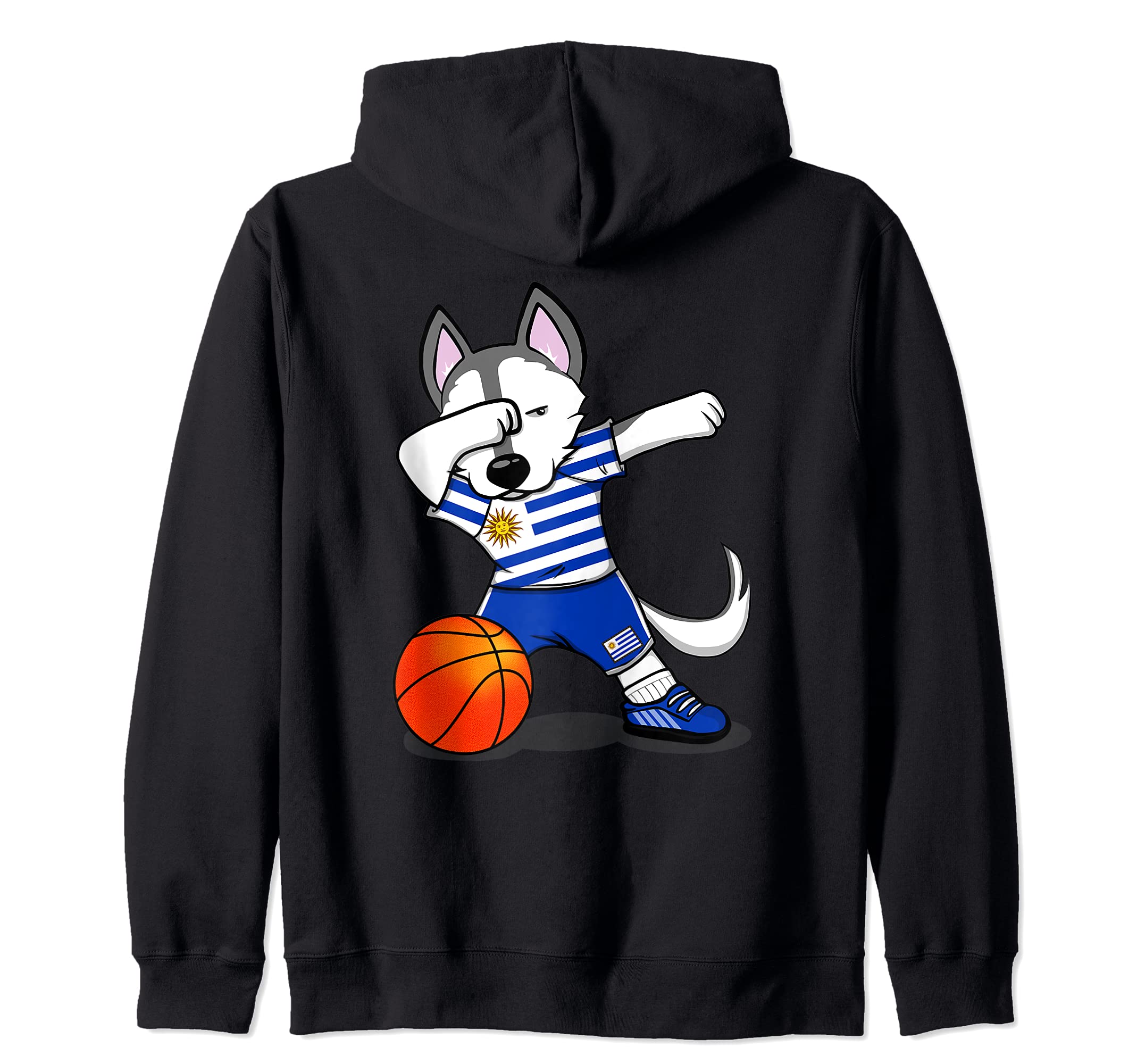 Dabbing Husky Uruguay Basketball Fans Jersey Uruguayan Flag Zip Hoodie