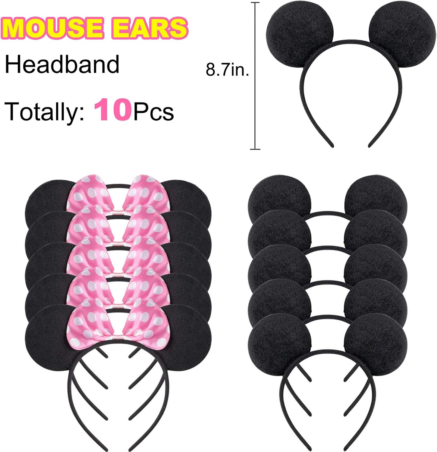 Danirora Minnie Mouse Birthday Party Supplies, Minnie Mouse Party Decorations for Girls 1st 2nd 3rd Birthday Decor Pink Balloon Banner and Mouse Ears Headband for Kids: Toys & Games