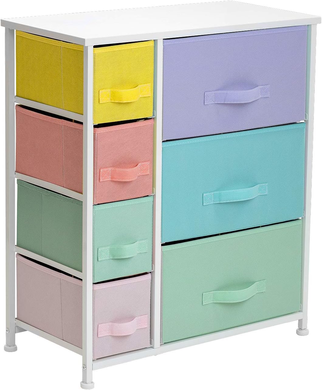 Sorbus Nightstand with 7 Drawers - Bedside Furniture & Night Stand End Table Dresser for Home, Bedroom Accessories, Office, College Dorm, Steel Frame, Wood Top (7-Drawer, Pastel/White): Kitchen & Dining