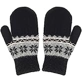 Mealah Kids-Winter-Knit-Mittens Boys-Girls Outdoor-Warm-Soft Snowflakes-Gloves Stretchy for 5-10Years Kids