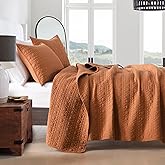 HORIMOTE HOME Quilt Set King Size Burnt Orange, Classic Geometric Spots Stitched Pattern, Pre-Washed Microfiber Chic Rustic Look, Ultra Soft Lightweight Quilted Bedspread for All Season, 3 Pieces