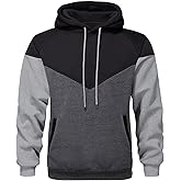Wielsscca Mens Hoodies Patchwork Pullover Fleece Color Block Long Sleeve Sweatshirts Casual Tops with Pocket