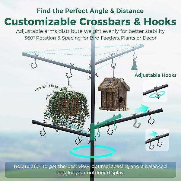 PERCHME BIRD FEEDER POLE WITH SQUIRREL BAFFLE, 92” INCH 360° ROTATING HEAVY-DUTY BIRD HOUSE POLE FOR OUTDOORS,ADJUSTABLE HEIGHT,UNIVERSAL MOUNT KIT FOR BIRD FEEDER CAMERAS&HOUSES (92” BLACK)