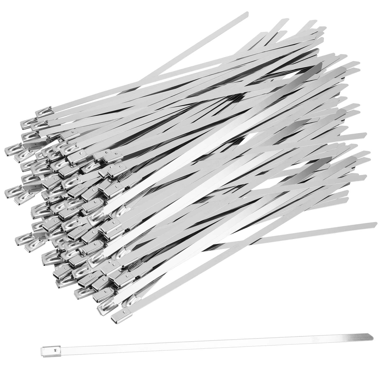 SEUNMUK 300 PCS 304 Stainless Steel Tie 4.6 x 300mm, Metal Tie Wrap Self Locking Exhaust Cable Tie for Home, Office and Garage, Silver