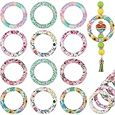 WEWAYSMILE 12 Pieces Silicone Ring Bead Silicone Beadable O Rings 65mm Silicone Ring with 2 Silicone Holes for DIY Keychain Car Charms Jewelry Making Pendants(Flower Colour)