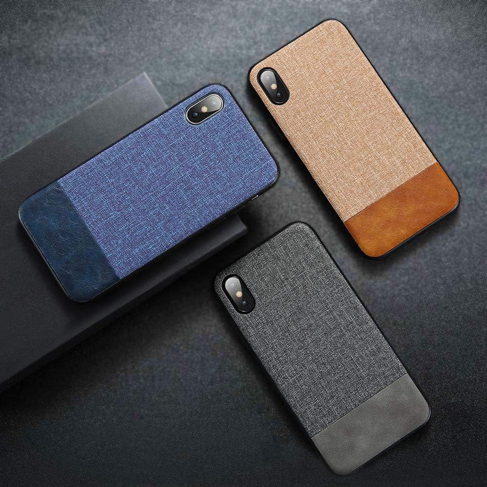 1 PC PU Leather Case for iPhone Xs Max XR XS X 6S 6 7 8 Plus Retro Cloth Case for iPhone 11 Pro Max 11 Pro (Gray, iPhone Xs)