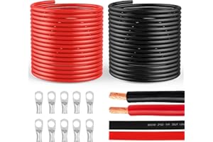 SZLYYDS 6 Gauge Wire 6 Awg Wire 10 FT Black + 10 FT Red, 6 Gauge Battery Cable 6 Gauge Marine Wire, 6 Gauge Copper Welding Cable Standard with Wire Lugs Terminal Connectors and Heat Shrink Tube